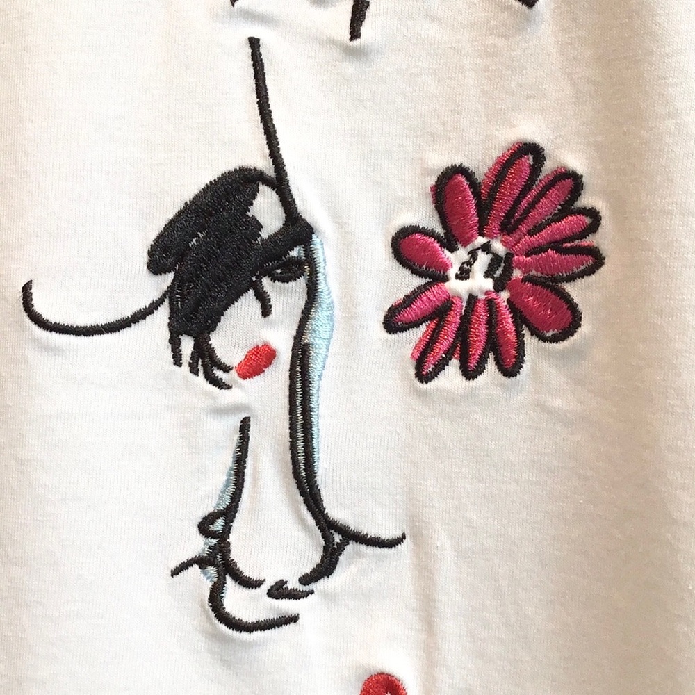 Karl Lagerfeld Embroidered Logo Whimsy Short Sleeve Tee Sketch Artwork Paris - Picture 9 of 15